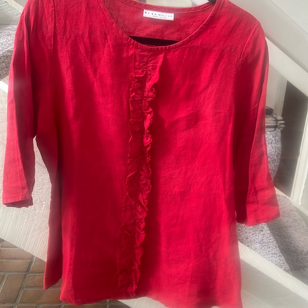 Bryan Walker red linen 3/4 sleeve tunic S